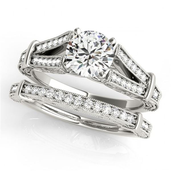 0.91 ctw Certified VS/SI Diamond 2pc Wedding Set Antique 14k White Gold - REF-111X4A