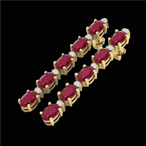 7 ctw Ruby & VS/SI Diamond Certified Tennis Earrings 10k Yellow Gold - REF-49W9H