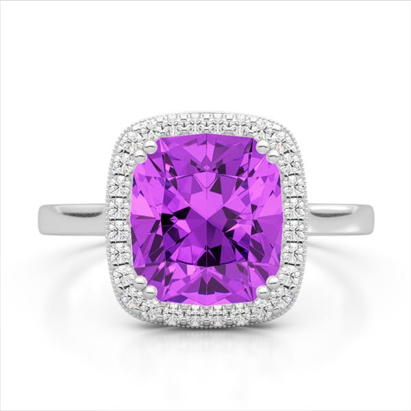 2.75 ctw Amethyst & Micro Pave VS/SI Diamond Halo Ring 18k White Gold - REF-39A2N