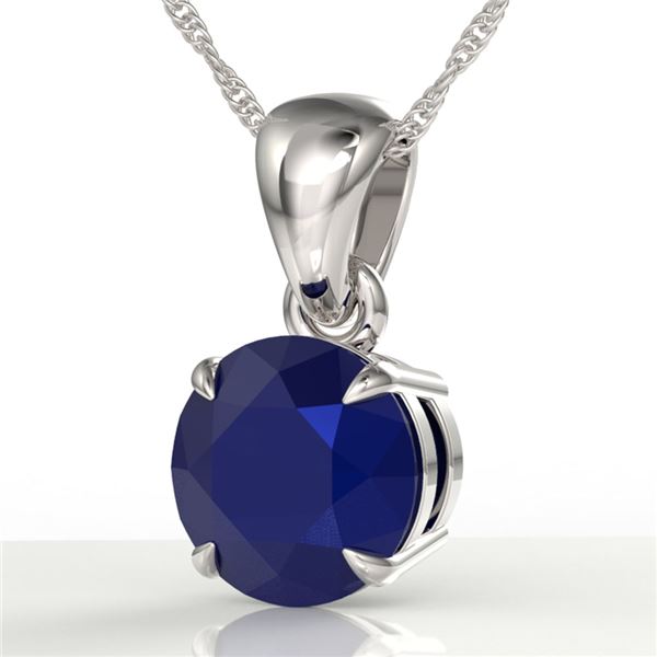 2 ctw Sapphire Designer Solitaire Necklace 18k White Gold - REF-18R8K