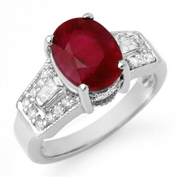 5.55 ctw Ruby & Diamond Ring 14k White Gold - REF-105W5H