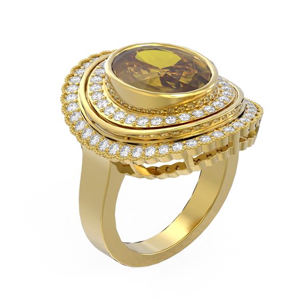 7.16 ctw Canary Citrine & Diamond Ring 18K Yellow Gold - REF-206A9N