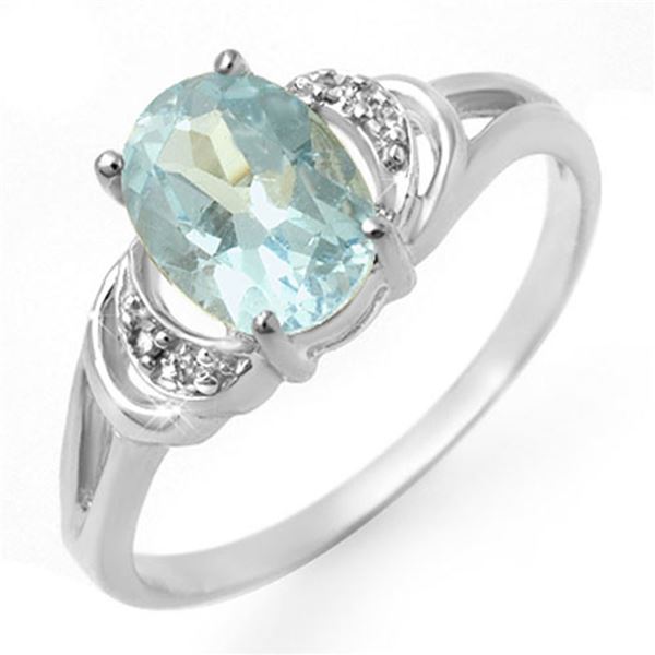 1.06 ctw Blue Topaz & Diamond Ring 10k White Gold - REF-10A3N