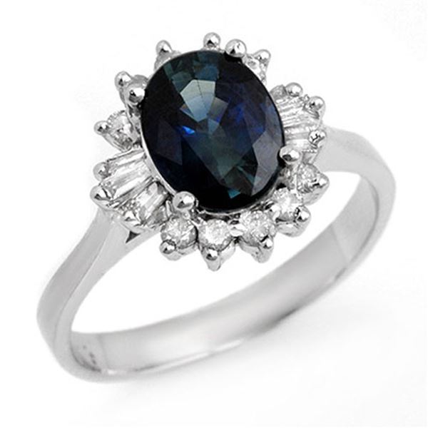 2.29 ctw Blue Sapphire & Diamond Ring 14k White Gold - REF-37Y6X