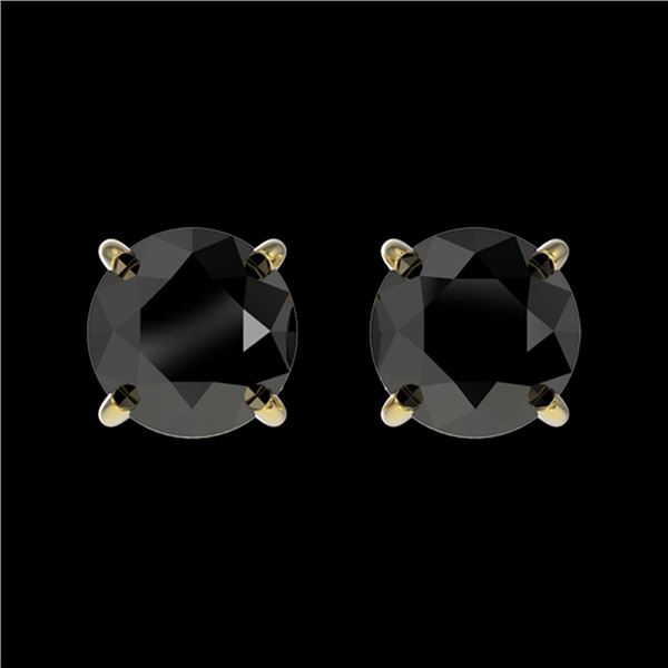 1.05 ctw Fancy Black Diamond Solitaire Stud Earrings 10k Yellow Gold - REF-21F2M