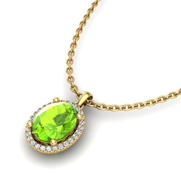 2.50 ctw Peridot & Micro Pave VS/SI Diamond Necklace 18k Yellow Gold - REF-39A8N