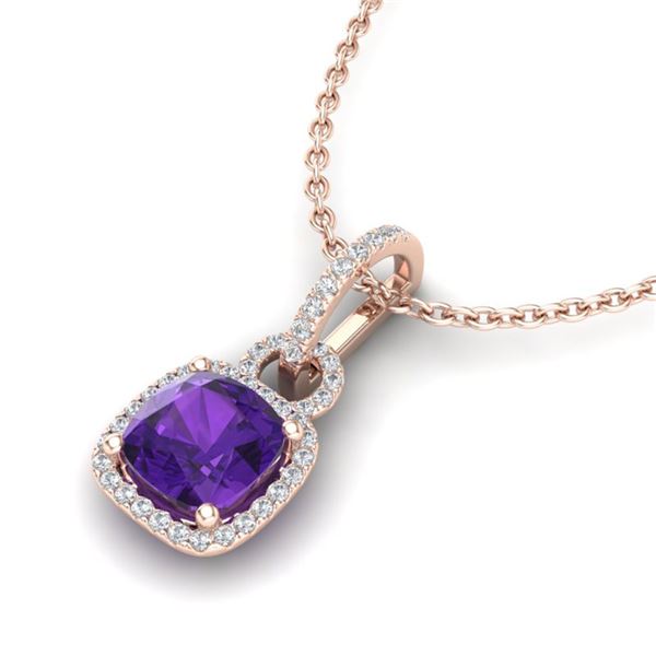 3.50 ctw Amethyst & Micro VS/SI Diamond Necklace 14k Rose Gold - REF-40X9A