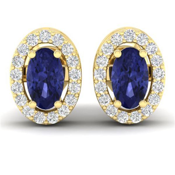 0.70 ctw Tanzanite & Micro Pave VS/SI Diamond Earrings 18k Yellow Gold - REF-25W9H