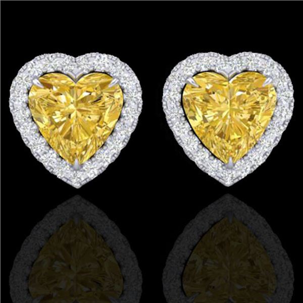 2 ctw Citrine & Micro Pave VS/SI Diamond EARRRING Heart 14k White Gold - REF-38A2N
