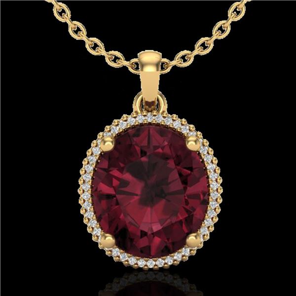 11 ctw Garnet & Micro Pave VS/SI Diamond Necklace 18k Yellow Gold - REF-55K2Y