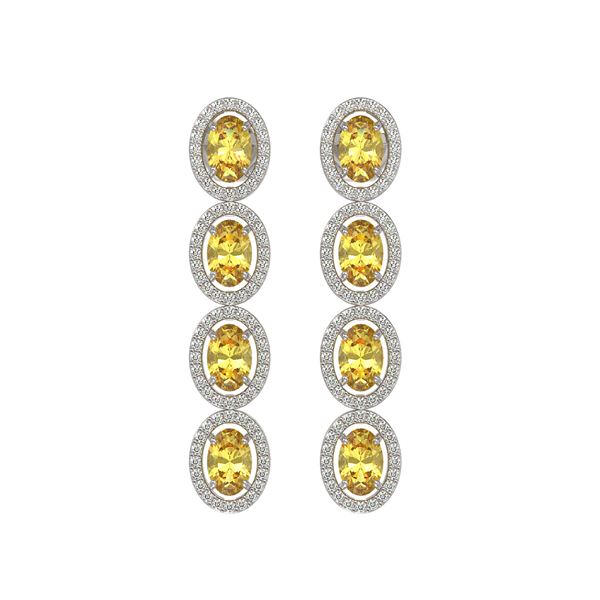 5.4 ctw Fancy Citrine & Diamond Micro Pave Halo Earrings 10k White Gold - REF-143G6W