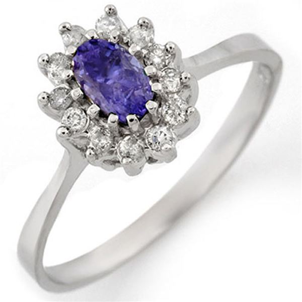 0.60 ctw Tanzanite & Diamond Ring 14k White Gold - REF-20X9A