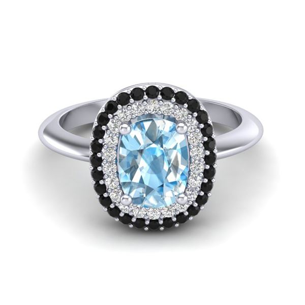 2.50 ctw Sky Blue Topaz With Black & Micro Diamond Ring 14k White Gold - REF-52M8G