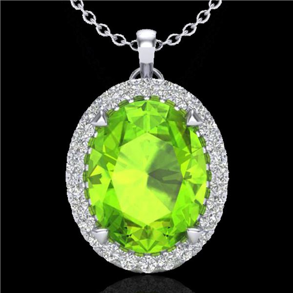 2.75 ctw Peridot & Micro VS/SI Diamond Halo Necklace 18k White Gold - REF-39H9R