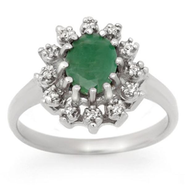 1.46 ctw Emerald & Diamond Ring 10k White Gold - REF-23G9W