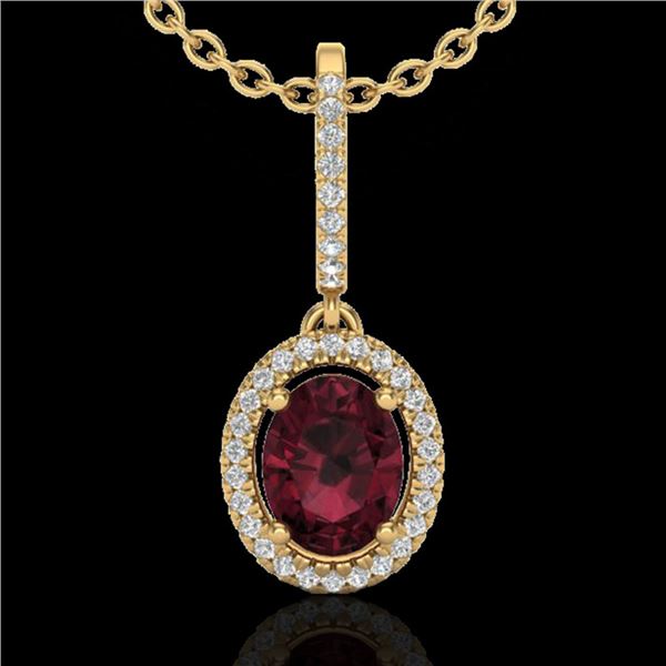 2 ctw Garnet & Micro Pave VS/SI Diamond Necklace Halo 18k Yellow Gold - REF-45W3H