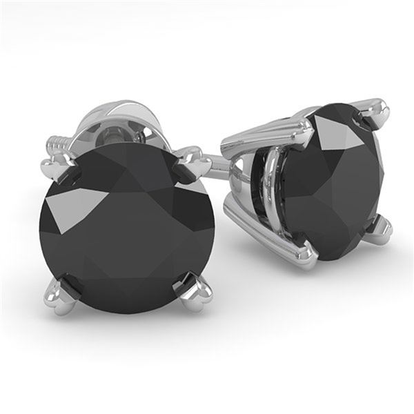 1.0 ctw Black Diamond Stud Designer Earrings 14k White Gold - REF-23X3A