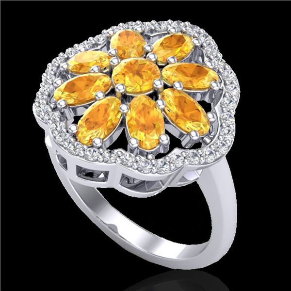 3 ctw Citrine & VS/SI Diamond Cluster Designer Ring 10k White Gold - REF-49A3N