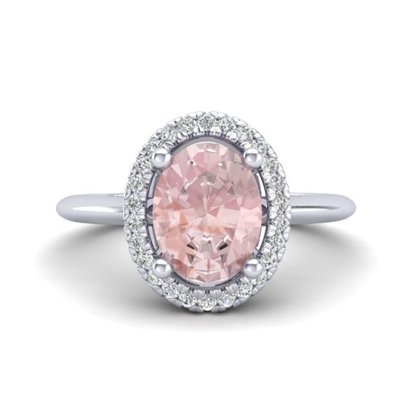 1.50 ctw Morganite & Micro VS/SI Diamond Ring Halo 18k White Gold - REF-53M2G