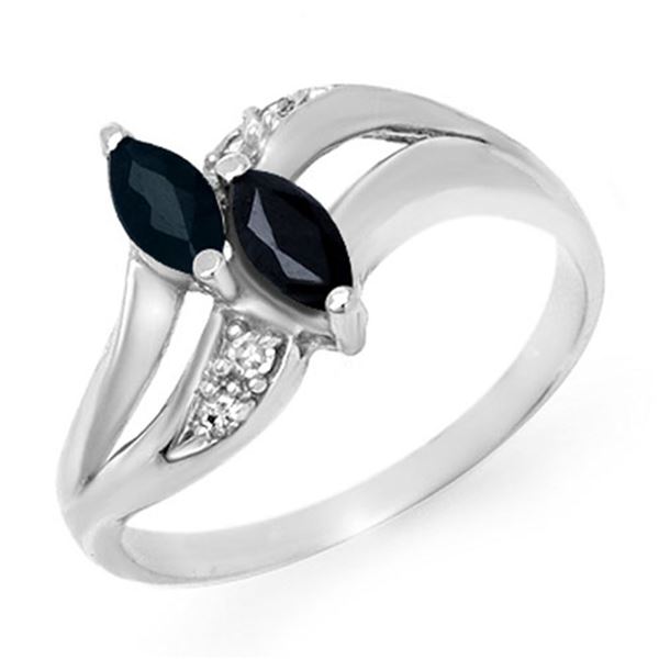 0.74 ctw Blue Sapphire & Diamond Ring 10k White Gold - REF-13A6N