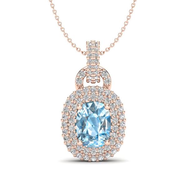 2.50 ctw Sky Blue Topaz & Micro Pave Diamond Necklace 14 14k Rose Gold - REF-52N8F