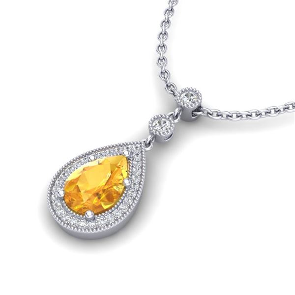 2.25 ctw Citrine & Micro Pave VS/SI Diamond Necklace 18k White Gold - REF-34A6N
