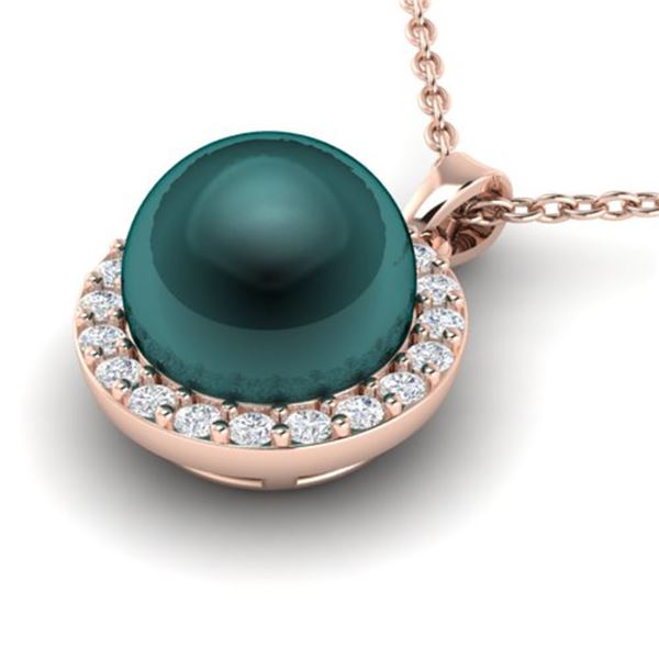 0.25 ctw Micro Pave Diamond & Peacock Pearl Necklace 14k Rose Gold - REF-25G4W