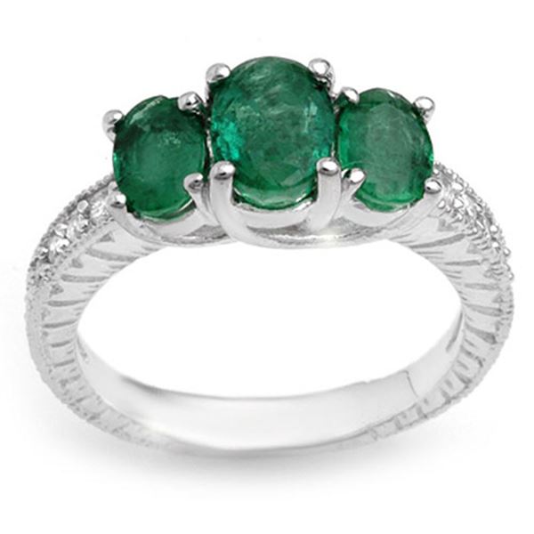 2.50 ctw Emerald & Diamond Ring 10k White Gold - REF-38X2A