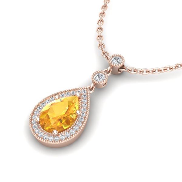 2.25 ctw Citrine & Micro Pave VS/SI Diamond Necklace 14k Rose Gold - REF-31W4H