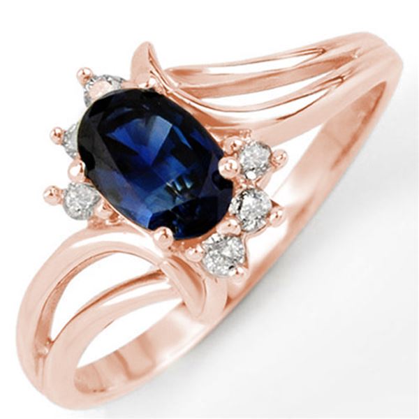 0.70 ctw Blue Sapphire & Diamond Ring 14k Rose Gold - REF-17M2G