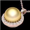 Image 1 : 0.25 ctw Micro Pave Diamond & Golden Pearl Necklace 14k Rose Gold - REF-25X4A
