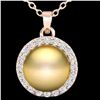 Image 2 : 0.25 ctw Micro Pave Diamond & Golden Pearl Necklace 14k Rose Gold - REF-25X4A