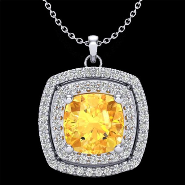 1.77 ctw Citrine & Micro Pave VS/SI Diamond Necklace 18k White Gold - REF-49M2G