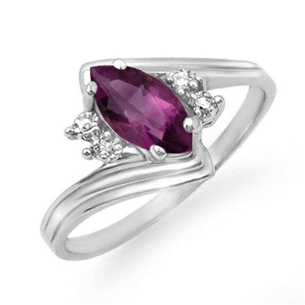 0.48 ctw Amethyst & Diamond Ring 18k White Gold - REF-18G3W