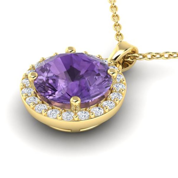 2 ctw Amethyst & Halo VS/SI Diamond Micro Pave Necklace 18k Yellow Gold - REF-30A4N
