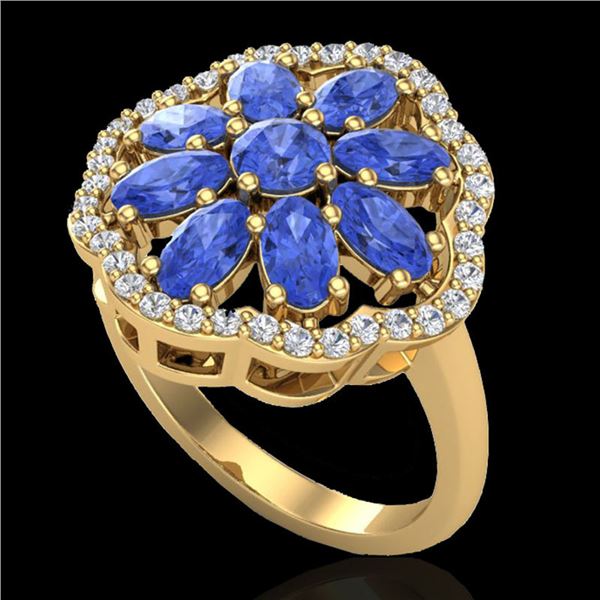 3 ctw Tanzanite & VS/SI Diamond Cluster Designer Ring 10k Yellow Gold - REF-52G3W