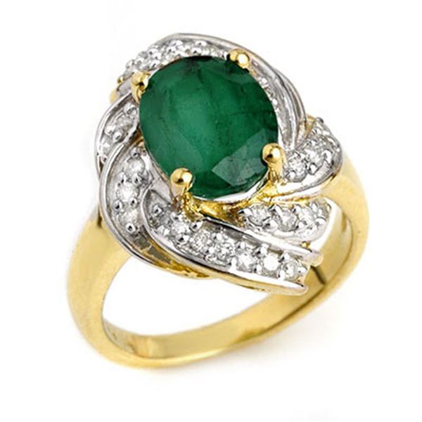 3.29 ctw Emerald & Diamond Ring 14k Yellow Gold - REF-55M2G