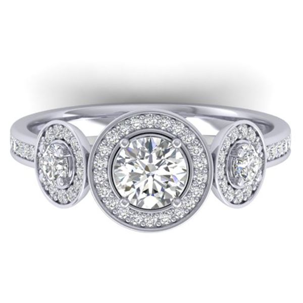 1.25 ctw VS/SI Diamond Art Deco 3 Stone Micro Ring 14k White Gold - REF-134N5F