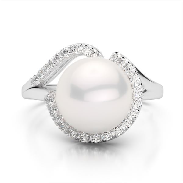 0.27 ctw VS/SI Diamond & Pearl Designer Ring 18k White Gold - REF-39N3F