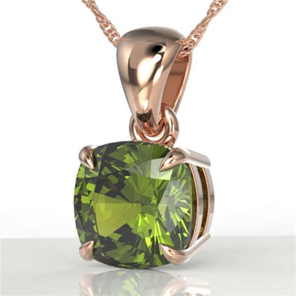 2 ctw Cushion Cut Green Tourmaline Designer Necklace 14k Rose Gold - REF-30H2R
