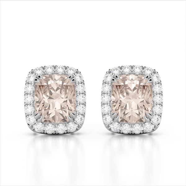 2.50 ctw Morganite & Micro Pave VS/SI Diamond Earrings 10k White Gold - REF-48W6H