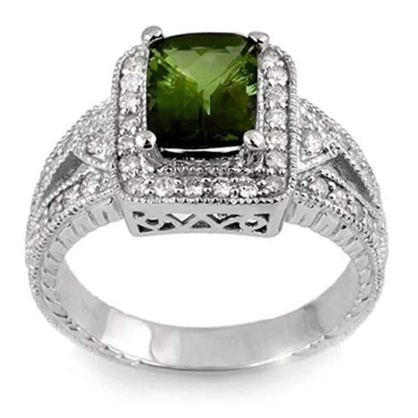 2.55 ctw Green Tourmaline & Diamond Ring 18k White Gold - REF-118X2A