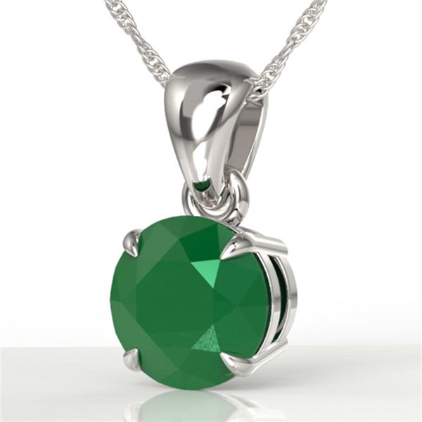 2 ctw Emerald Designer Solitaire Necklace 18k White Gold - REF-34W3H