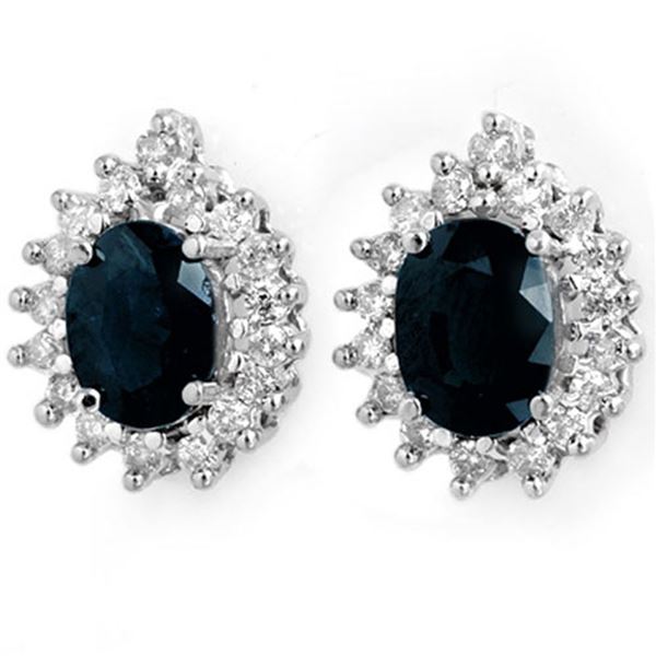 3.87 ctw Blue Sapphire & Diamond Earrings 14k White Gold - REF-89M3G