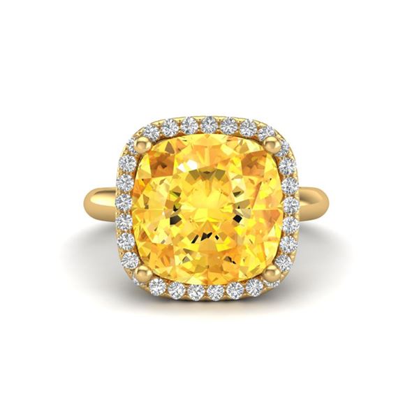 6 ctw Citrine & Micro Pave Halo VS/SI Diamond Ring 18k Yellow Gold - REF-45G3W