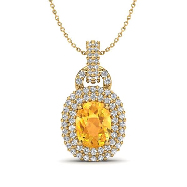 2.50 ctw Citrine & Micro VS/SI Diamond Necklace Halo 14k Yellow Gold - REF-52A8N