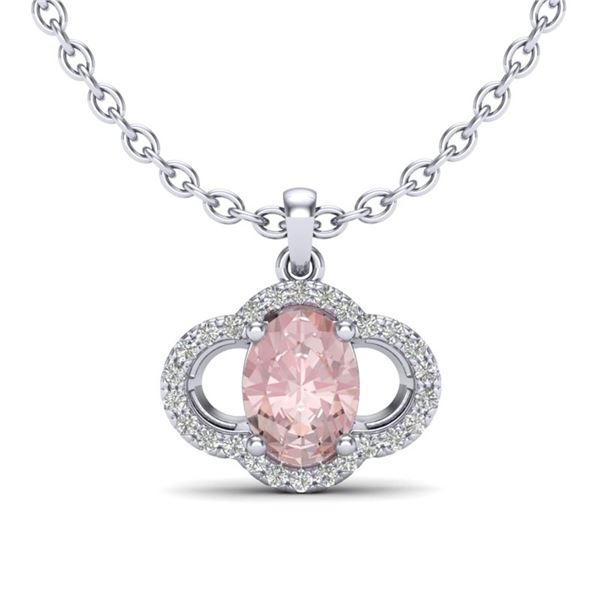 1.75 ctw Morganite & Micro Pave VS/SI Diamond Necklace 10k White Gold - REF-34W2H