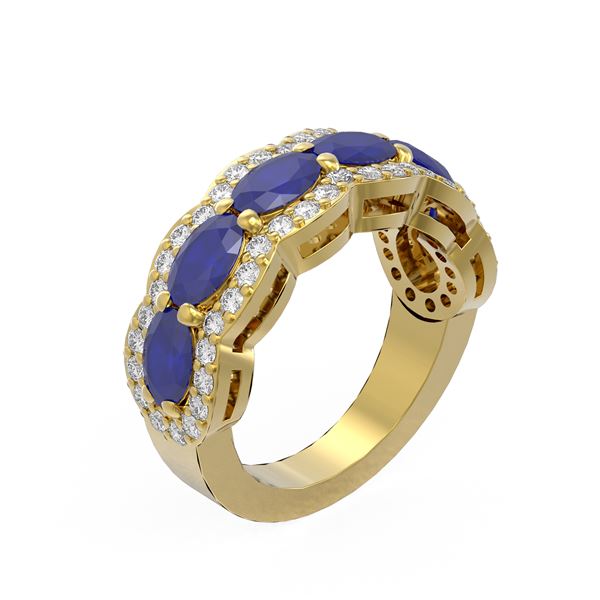 5.03 ctw Sapphire & Diamond Ring 18K Yellow Gold - REF-133A5N