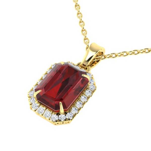 6 ctw Garnet & Micro Pave VS/SI Diamond Necklace 18k Yellow Gold - REF-39M5G