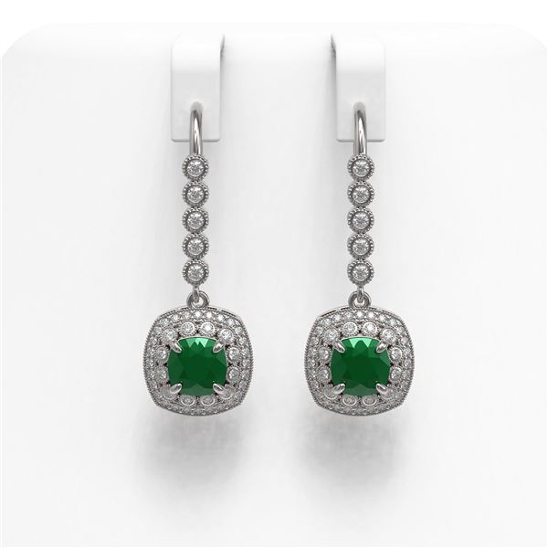 5.1 ctw Certified Emerald & Diamond Victorian Earrings 14K White Gold - REF-172H8R